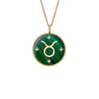 Taurus Sutton Sternzeichen Halskette aus goldfarbenem Edelstahl mit grünem Malachit-Anhänger