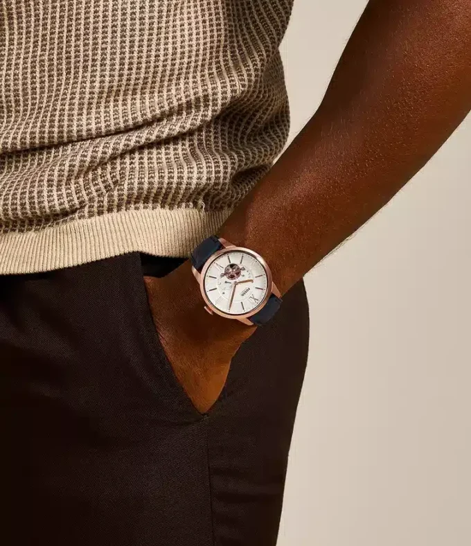 Townsman Automatikuhr aus marineblauem Leder