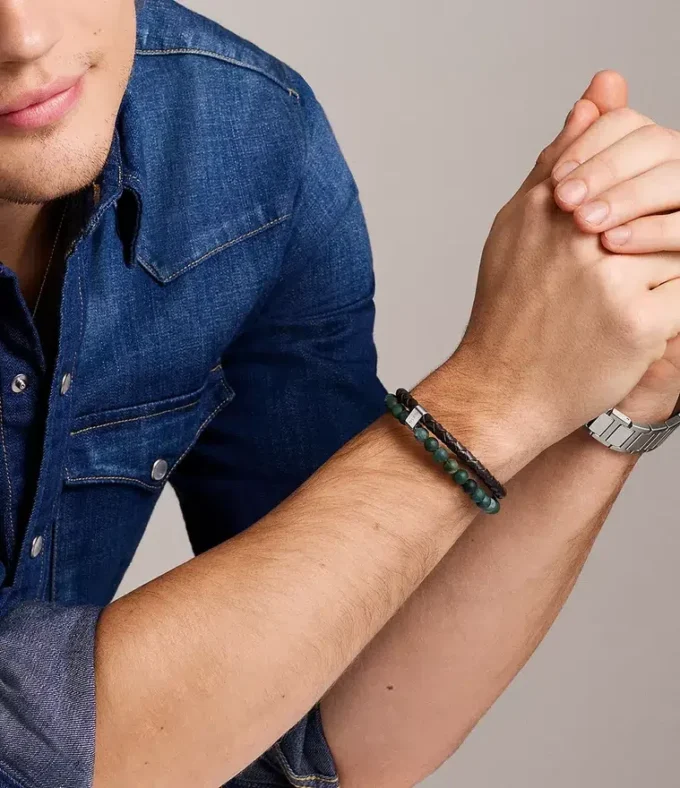 Townsman Beads Mehrsträngiges Armband aus braunem Leder