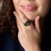 Uhrenring Zwei-Zeiger-Pavé-Uhr aus schwarzem Edelstahl