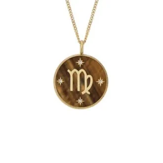 Virgo Sutton Zodiac Goldfarbene Edelstahl-Halskette mit Tigerauge-Anhänger